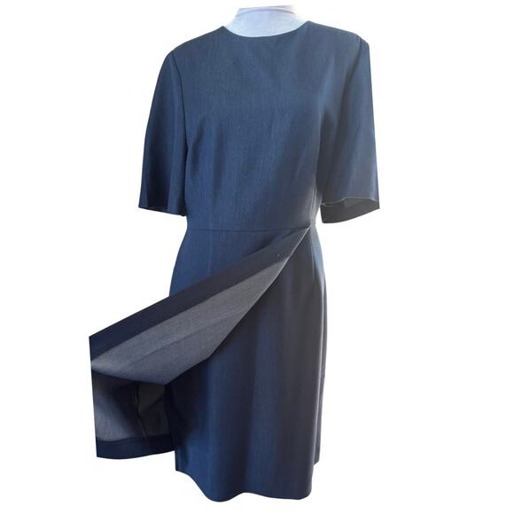 Alex Marie Denim Blue Statement Sleeve Faux Wrap Dress 12 EUC - Picture 4 of 8